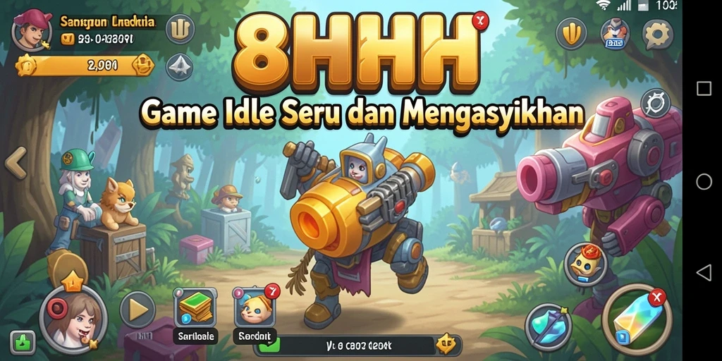 Tampilan gameplay Idle dari 8HHH yang menarik dan penuh warna.