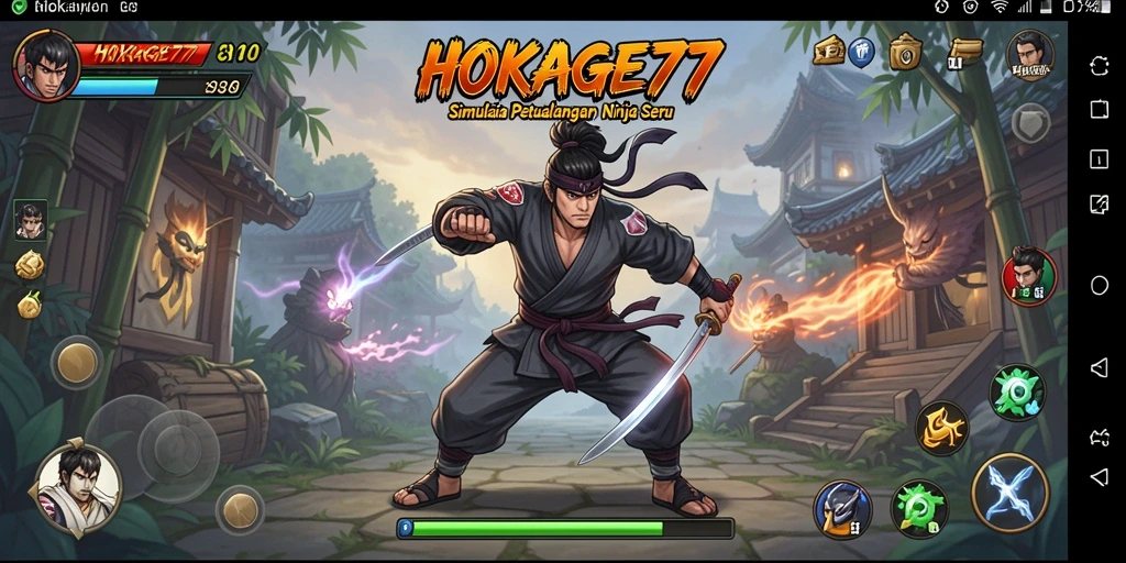 Tampilan gameplay seru HOKAGE77 dalam dunia ninja.