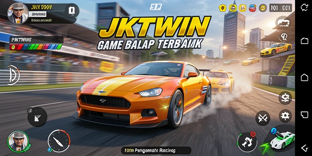 Tampilan gameplay JKTWIN yang intens dan menegangkan saat balapan.
