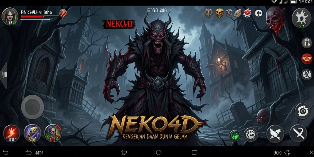 Screenshot NEKO4D menampilkan suasana mencekam dengan makhluk horor.