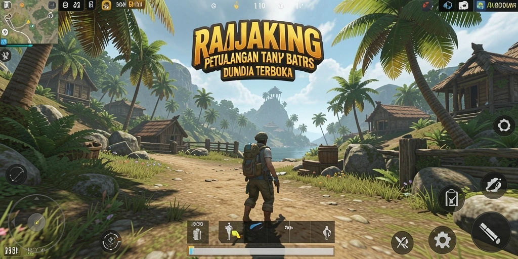 Tangkapan layar utama RAJAKING menampilkan keindahan dunia terbuka.