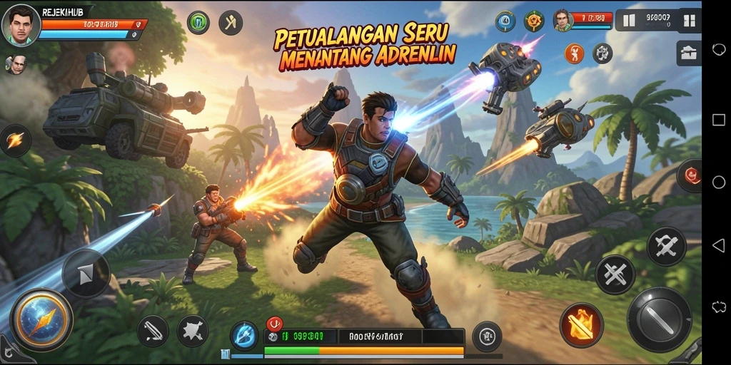 Tampilan gameplay seru REJEKIHUB dengan karakter dan misi menantang.