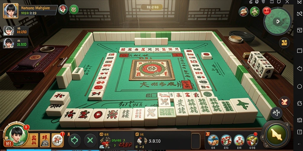 Screenshot gameplay RR44 menampilkan desain papan Mahjong yang menarik.