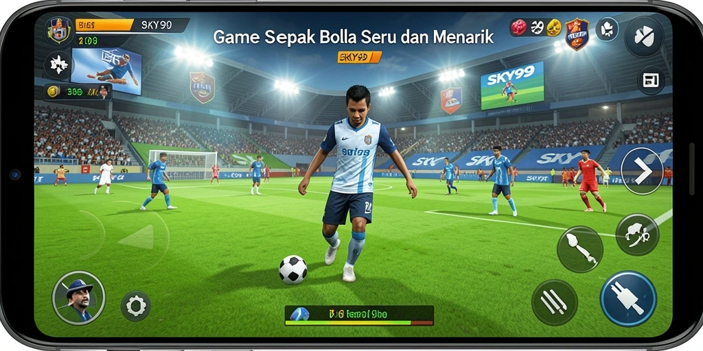 Tangkapan layar gameplay <strong>SKY99</strong> yang menunjukkan pertandingan sepak bola seru.