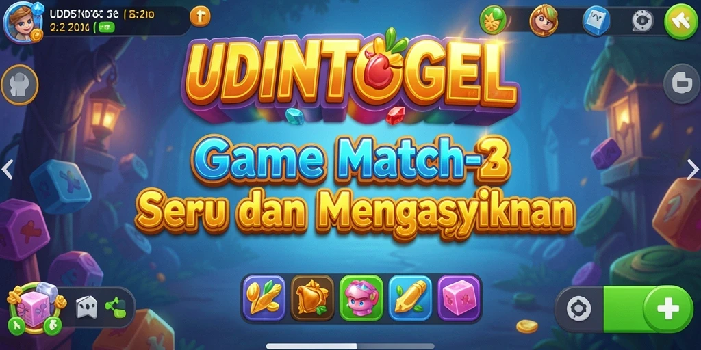 Tampilan gameplay seru di UDINTOGEL dengan banyak tantangan Match-3.